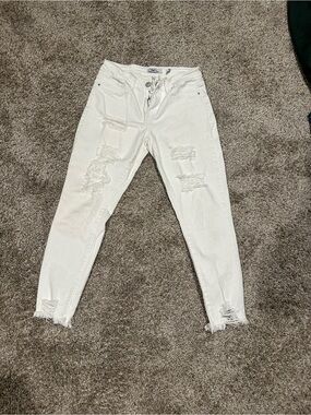 YMI White Ripped Skinny Jeans with Frayed Hem